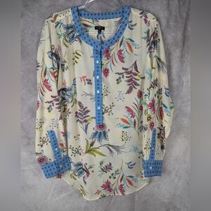 Talbots Size 1X Plus Size Floral Blouse Like New 3/4 Button Down V-Neck